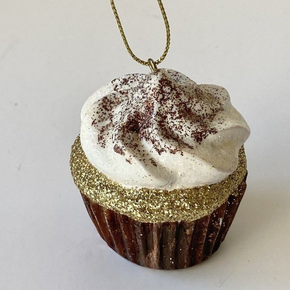 Chocolate Cupcake Christmas Tree Ornament Glitter Sparkling Vanilla Frosting - Picture 4 of 11